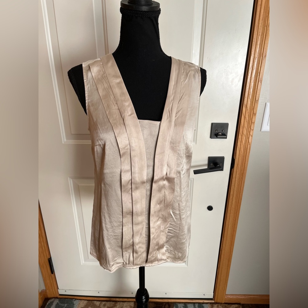 Women’s White House Black Market silk champagne sleeveless blouse. Size small